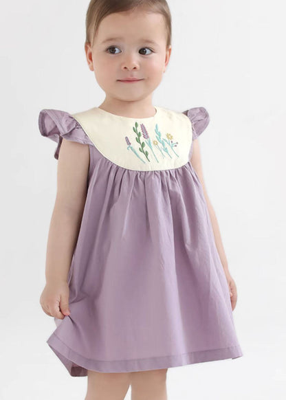 Handmade Purple Embroideried Patchwork Cotton Baby Girls Dresses Summer LY5498 - fabuloryshop