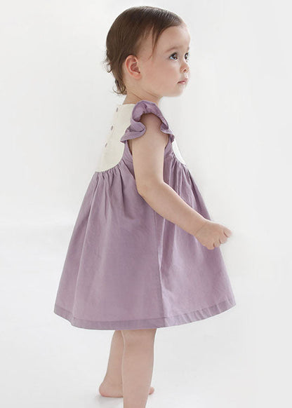 Handmade Purple Embroideried Patchwork Cotton Baby Girls Dresses Summer LY5498 - fabuloryshop