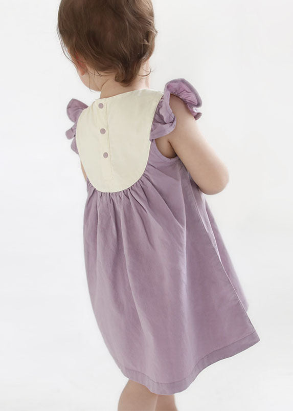 Handmade Purple Embroideried Patchwork Cotton Baby Girls Dresses Summer LY5498 - fabuloryshop