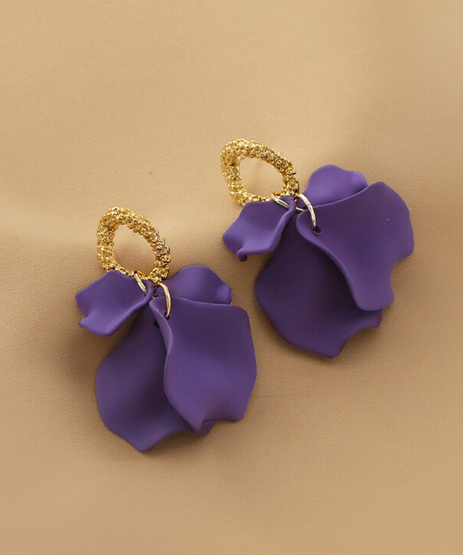 Handmade Purple Floral Alloy Acrylic Hoop Earrings LY1803 - fabuloryshop