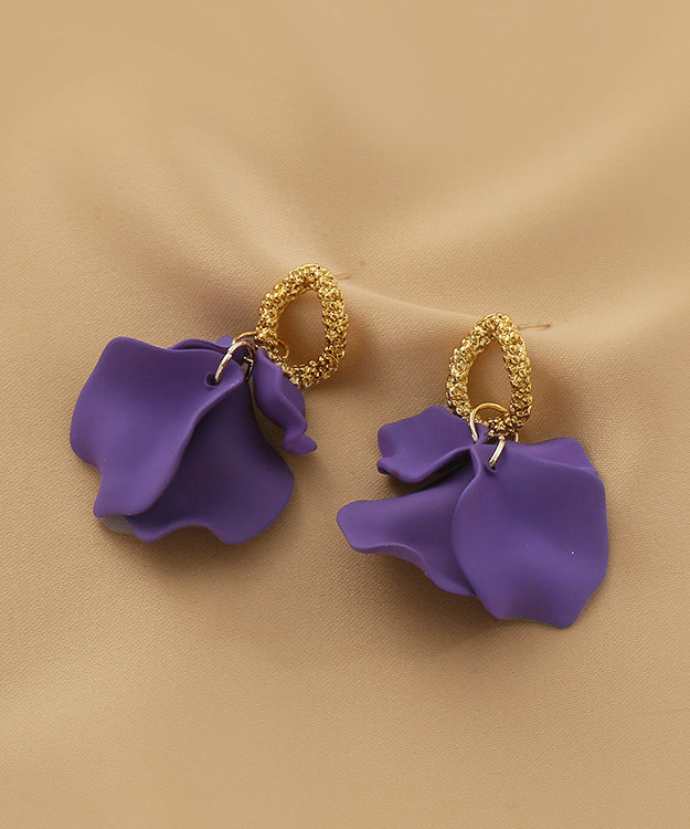 Handmade Purple Floral Alloy Acrylic Hoop Earrings LY1803 - fabuloryshop