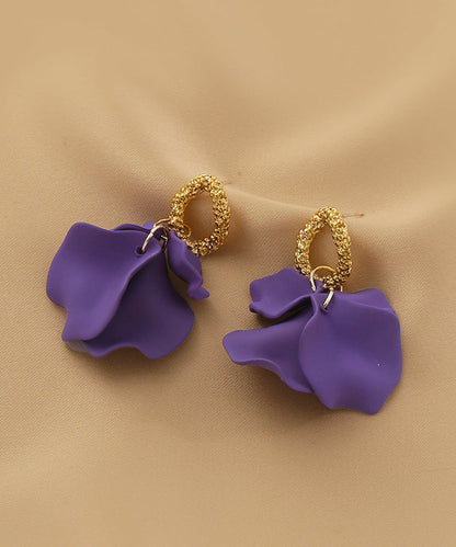 Handmade Purple Floral Alloy Acrylic Hoop Earrings LY1803 - fabuloryshop