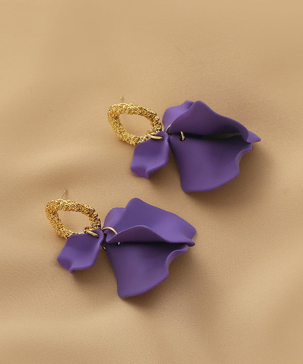 Handmade Purple Floral Alloy Acrylic Hoop Earrings LY1803 - fabuloryshop