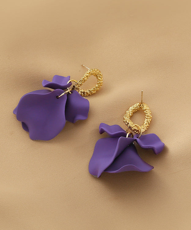 Handmade Purple Floral Alloy Acrylic Hoop Earrings LY1803 - fabuloryshop