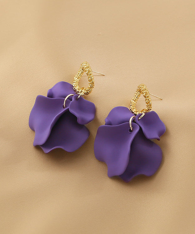 Handmade Purple Floral Alloy Acrylic Hoop Earrings LY1803 - fabuloryshop