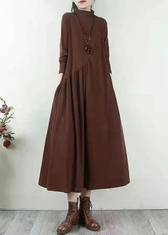 Handmade Purple Wrinkled Patchwork Cotton Long Dresses Fall Ada Fashion