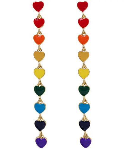 Handmade Rainbow Overgild Oil Drip Love Tassel Drop Earrings Ada Fashion