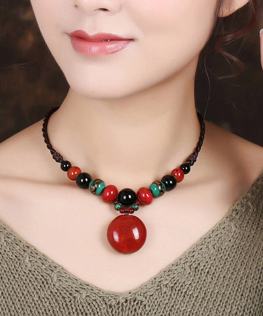 Red Agate Coloured Glaze Pendant Necklace