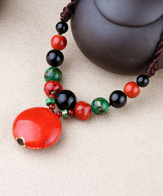Red Agate Coloured Glaze Pendant Necklace - fabuloryshop