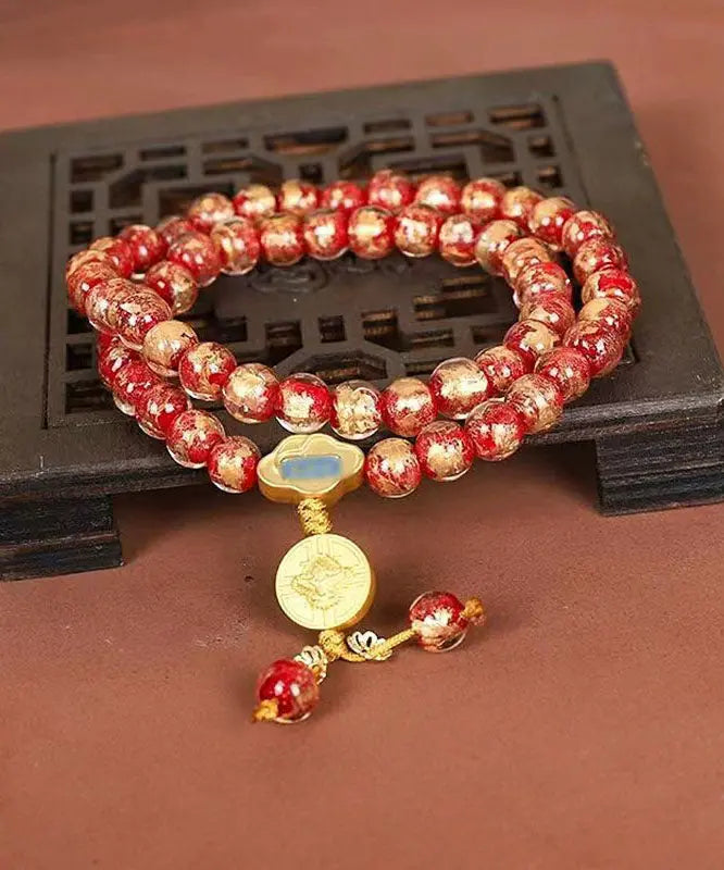 Handmade Red Coloured Glaze Buddha Beads Charm Bracelet Ada Fashion