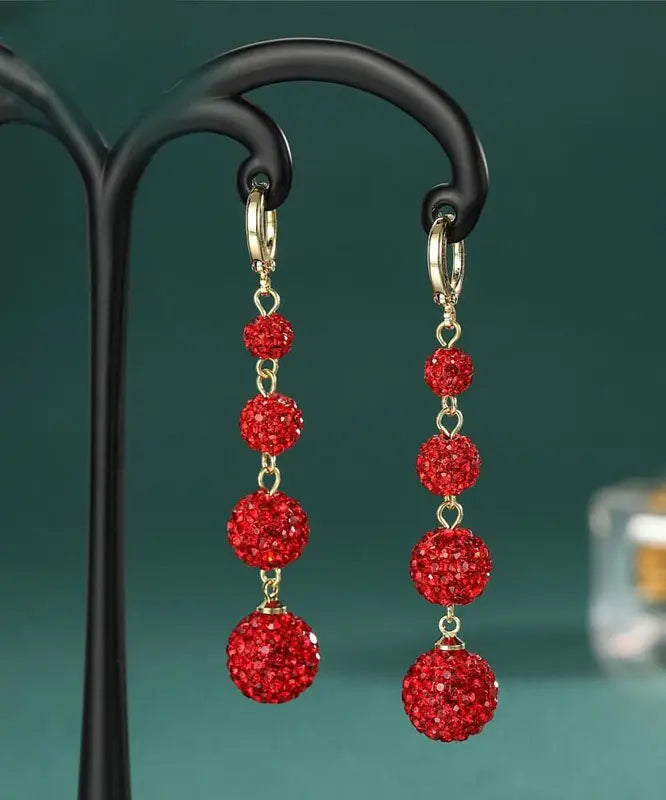 Handmade Red Copper Zircon Tassel Drop Earrings Ada Fashion