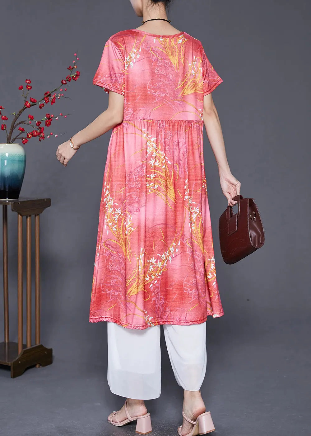 Handmade Red O-Neck Print Cotton Maxi Dresses Summer Ada Fashion