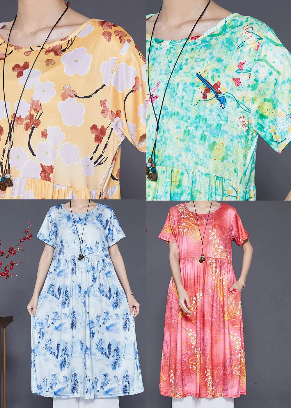 Handmade Red O-Neck Print Cotton Maxi Dresses Summer Ada Fashion