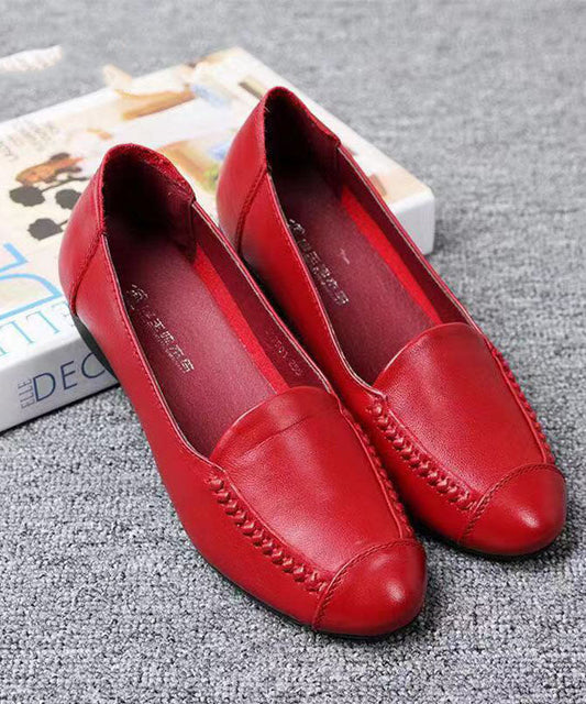 Handmade Red Penny Loafers Cowhide Leather Retro Splicing Penny Loafers LY0168 - fabuloryshop