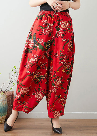 Handmade Red Print Cozy Waist Wide Pants TQ1011 - fabuloryshop