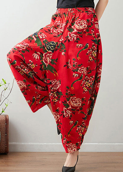 Handmade Red Print Cozy Waist Wide Pants TQ1011 - fabuloryshop