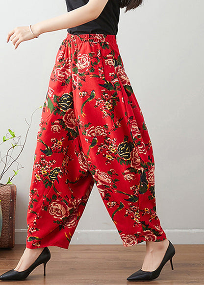 Handmade Red Print Cozy Waist Wide Pants TQ1011 - fabuloryshop