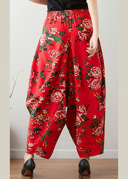 Handmade Red Print Cozy Waist Wide Pants TQ1011 - fabuloryshop