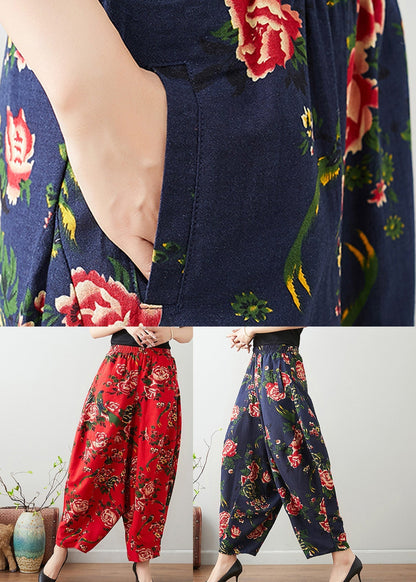 Handmade Red Print Cozy Waist Wide Pants TQ1011 - fabuloryshop