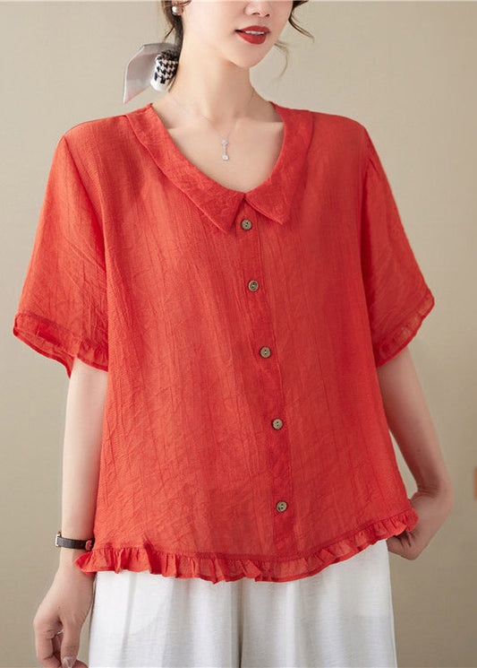 Handmade Red Ruffled Button Top Flare Sleeve LY2988 - fabuloryshop