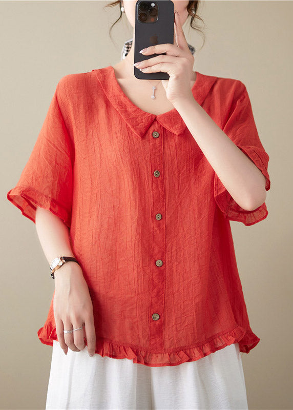 Handmade Red Ruffled Button Top Flare Sleeve LY2988 - fabuloryshop