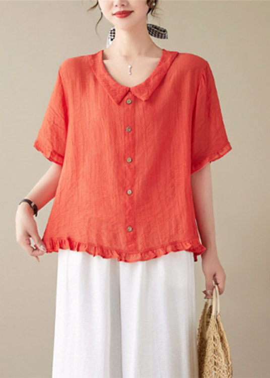 Handmade Red Ruffled Button Top Flare Sleeve LY2988 - fabuloryshop