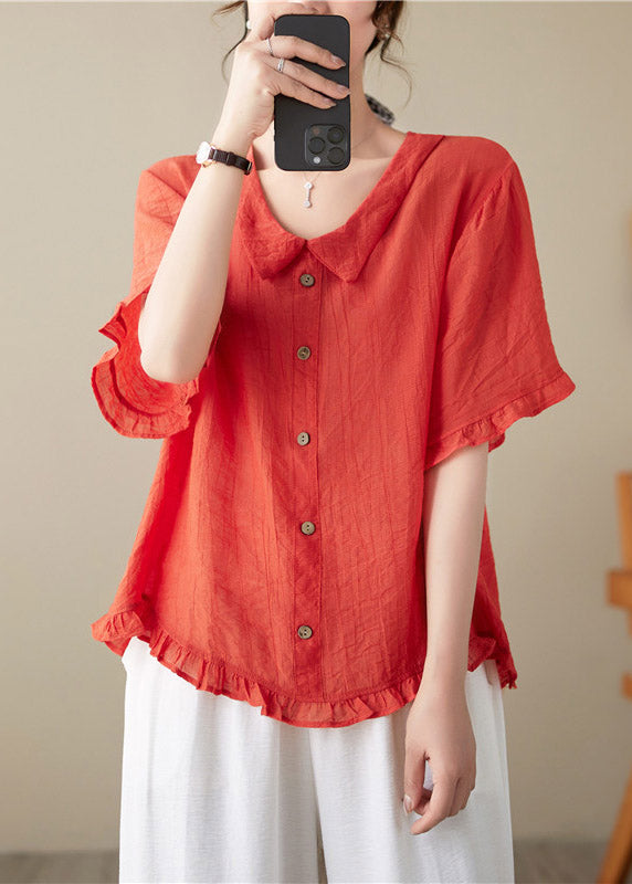 Handmade Red Ruffled Button Top Flare Sleeve LY2988 - fabuloryshop