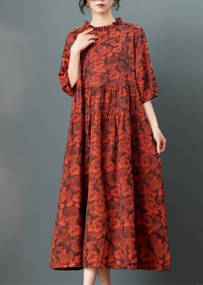 Handmade Red Ruffled Patchwork Party Long Dress Summer Ada Fashion