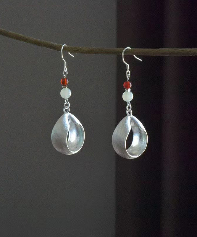 Handmade Retro Jade Patchwork Silver Drop Earrings Ada Fashion