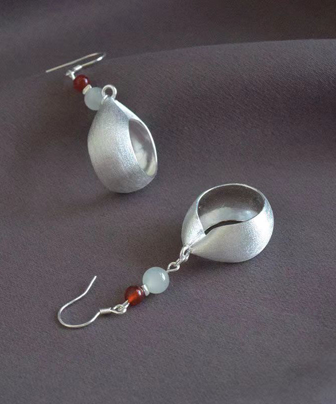 Handmade Retro Jade Patchwork Silver Drop Earrings Ada Fashion