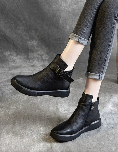 Handmade Retro Leather Ankle Boots for Women Ada Fashion