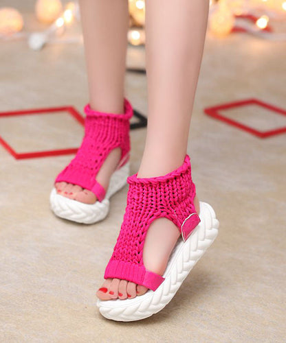 Handmade Rose Splicing Peep Toe Platform Sandals Knit Fabric LY1774 - fabuloryshop