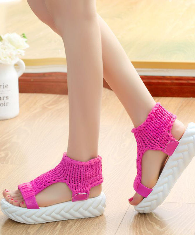 Handmade Rose Splicing Peep Toe Platform Sandals Knit Fabric LY1774 - fabuloryshop