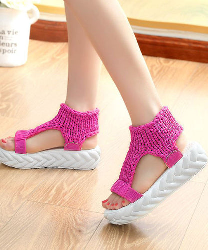 Handmade Rose Splicing Peep Toe Platform Sandals Knit Fabric LY1774 - fabuloryshop