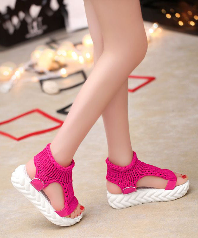 Handmade Rose Splicing Peep Toe Platform Sandals Knit Fabric LY1774 - fabuloryshop