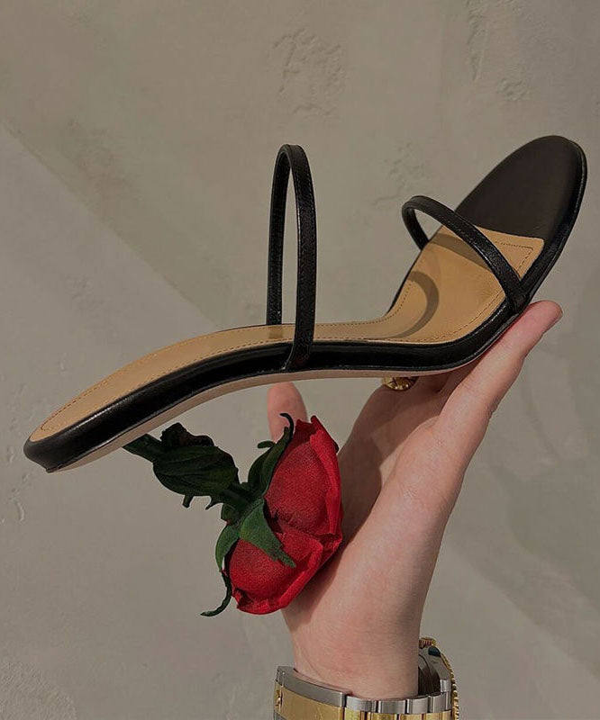 Handmade Rose Splicing Stiletto High Heel Slippers Black Faux Leather LY4348 - fabuloryshop