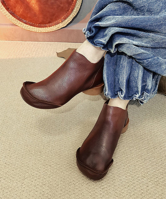 Handmade Splicing Comfy Ankle Boots Brown Cowhide Leather Ada Fashion