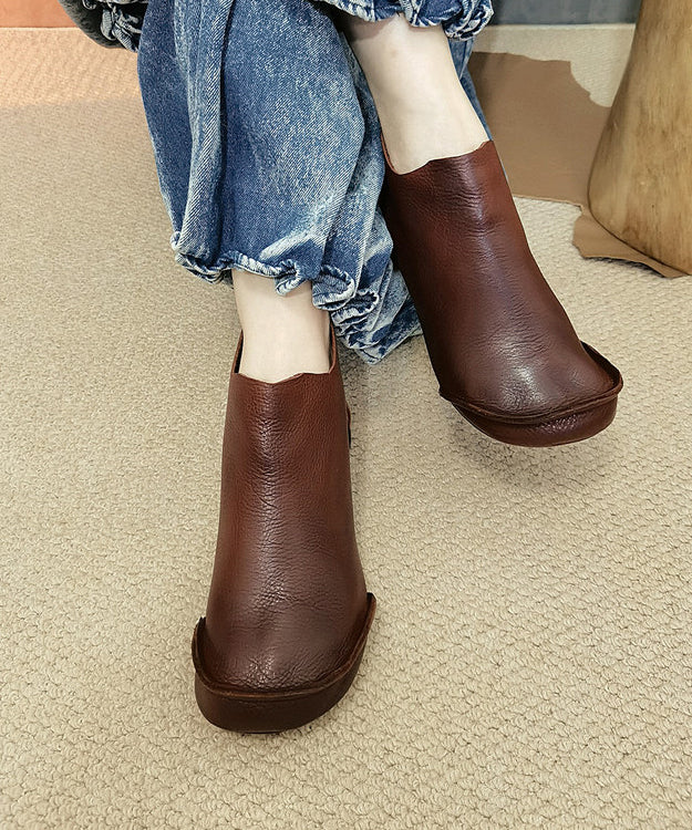 Handmade Splicing Comfy Ankle Boots Brown Cowhide Leather Ada Fashion