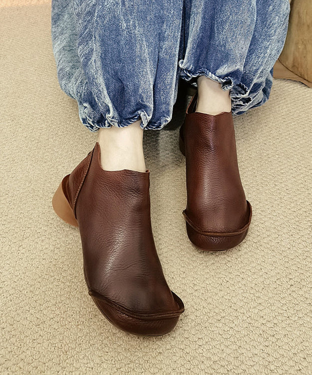 Handmade Splicing Comfy Ankle Boots Brown Cowhide Leather Ada Fashion