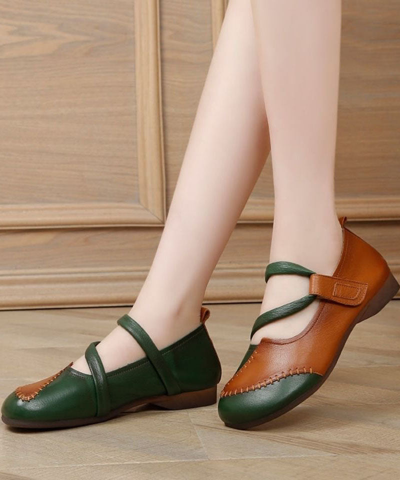 Handmade Splicing Green Flat Shoes For Women Lace Up Flats LC0511 - fabuloryshop