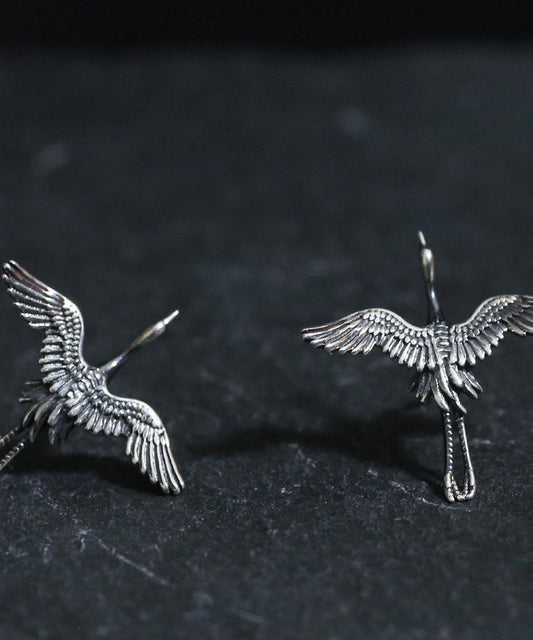 Handmade Sterling Silver Sculpture Crane Stud Earrings LY2283