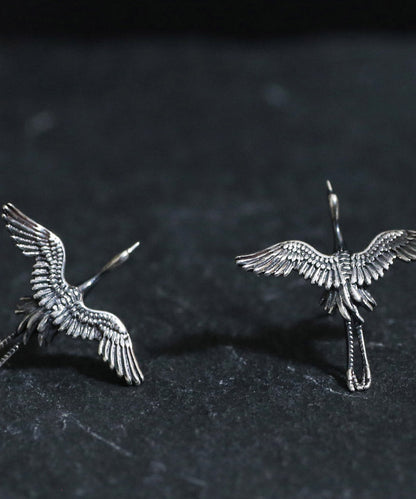 Handmade Sterling Silver Sculpture Crane Stud Earrings LY2283 - fabuloryshop