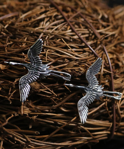 Handmade Sterling Silver Sculpture Crane Stud Earrings LY2283 - fabuloryshop