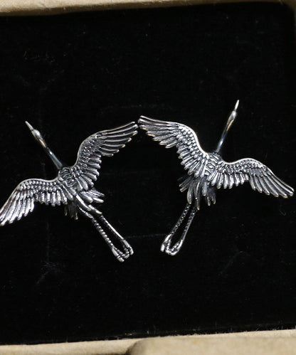 Handmade Sterling Silver Sculpture Crane Stud Earrings LY2283 - fabuloryshop