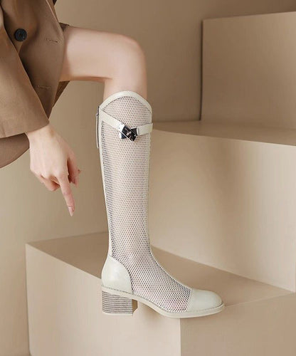 Handmade Tulle Knee Boots Splicing Hollow Out Suede Boots LY4369 - fabuloryshop