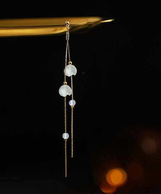 Handmade White Sterling Silver Inlaid Gem Stone Tassel Drop Earrings TW1053 - fabuloryshop