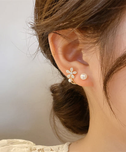 Handmade White Zircon Floral Pearl Hoop Earrings LY1782 - fabuloryshop