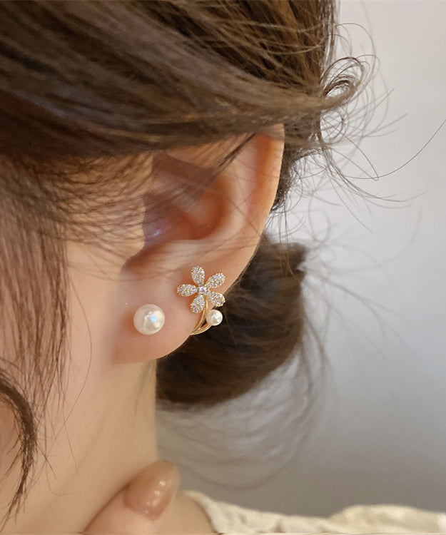 Handmade White Zircon Floral Pearl Hoop Earrings LY1782 - fabuloryshop