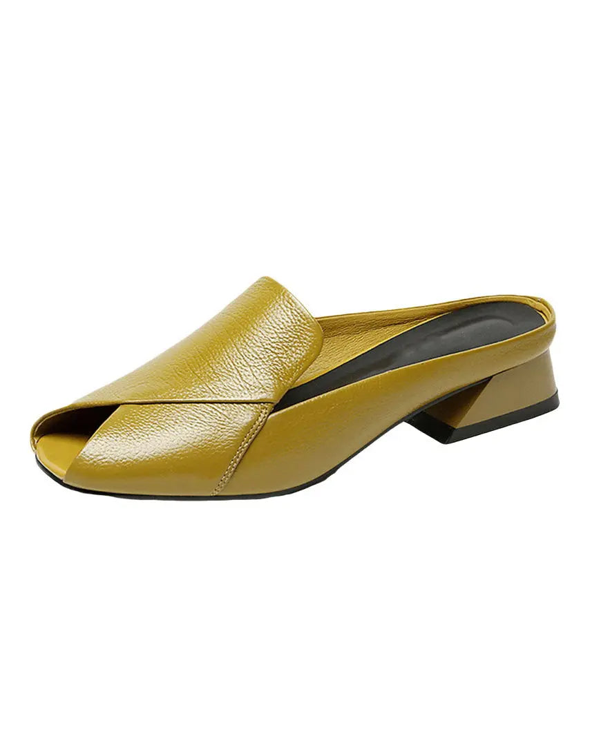 Handmade Yellow Peep Toe Splicing Soft Chunky Slide Sandals Ada Fashion