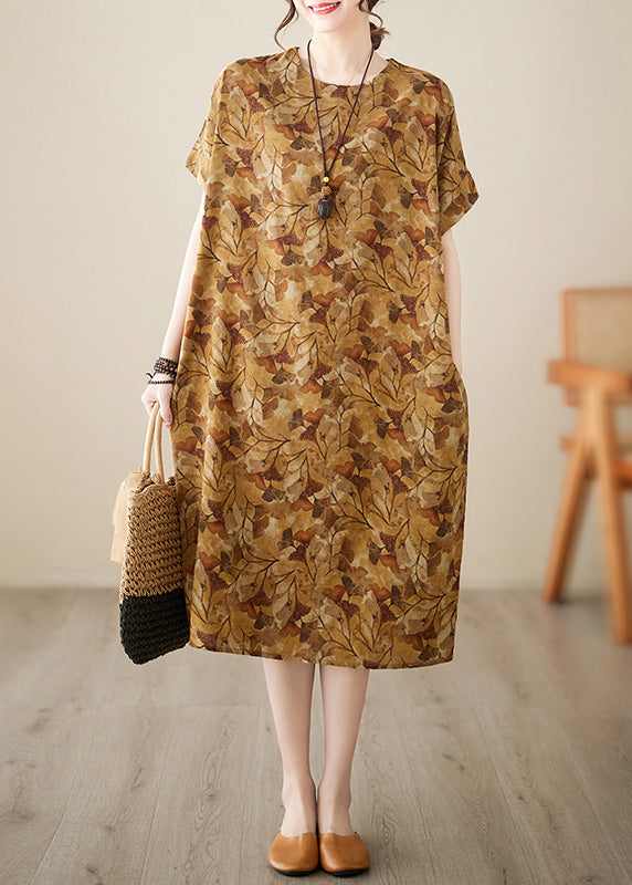 Handmade Yellow Print Vacation Long Dresses Summer Ada Fashion